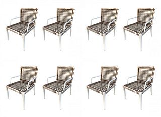 Set of 8 Modern Armchairs in Powder Coated Steel & Wicker