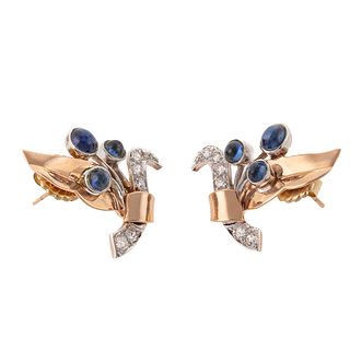 A Pair of Retro Sapphire & Diamond Earrings in 14K