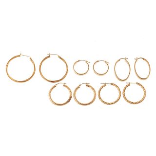 A Collection of 14K Yellow Gold Hoop Earrings