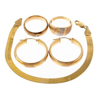 A Herringbone Bracelet, Earrings & Rings in 14K