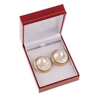 A Pair of Blister Pearl Ear Clips in 14K