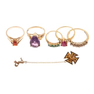 A Collection of Gold Gemstone Rings & Pin