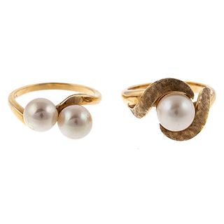 A Pair of Pearl Bypass Rings in 14K