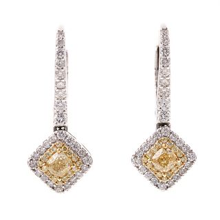 A Pair of 18K Fancy Yellow Diamond Drop Earrings