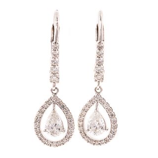 A Pair of Pear-Shape Diamond Drop Earrings in 18K