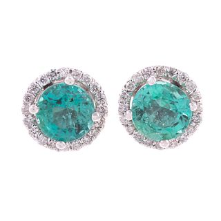 A Pair of Emerald & Diamond Halo Earrings in 14K