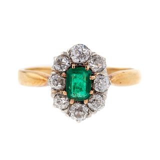 An 18K Antique Emerald & Old European Diamond Ring