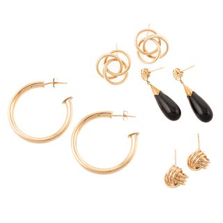 A Pair of 14K Hoops & Three Other Gold Earrings