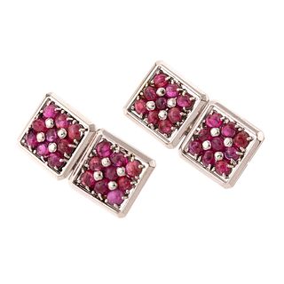 A Pair of Cabochon Ruby Cufflinks in Platinum