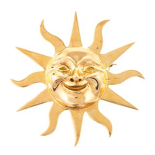A Smiling Sun Face Pin/Pendant in 18K
