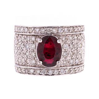 A Wide 1.50 ct Ruby & Pave Diamond Band in 14K
