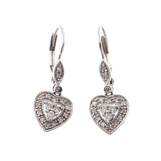 A Pair of 14K Diamond Heart Dangle Earrings