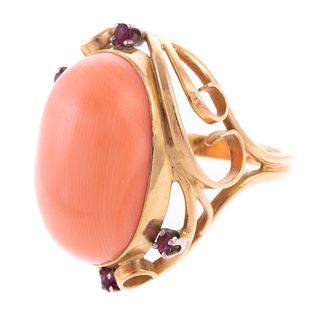 An Impressive Coral & Ruby Ring in 14K