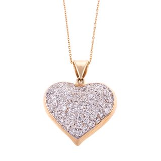 A 14K Pave Diamond Heart Pendant with 18K Chain