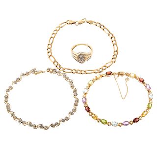 A Collection of 14K & 10K Bracelets & Ring