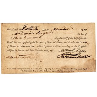 1790 JOHN TRUMBULL American Artist and Painter Invoice for Two Historical Prints