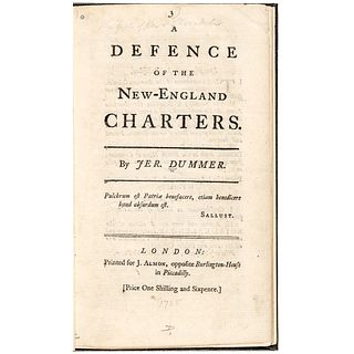 1765 Historical Booklet A Defence of the New England Charters by Jeremiah Dummer