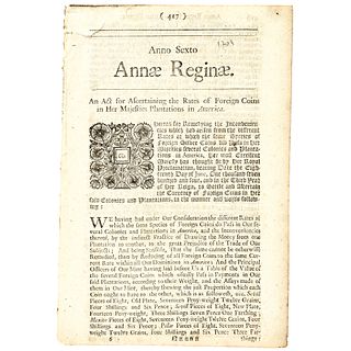 1704 ACT, Regarding Foreign Coin Rates in Her Majesties Plantations in America