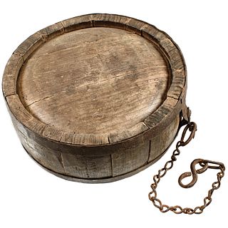 Conestoga Wagon Wood + Wrought-Iron banded Large Size Water Canteen with Chain