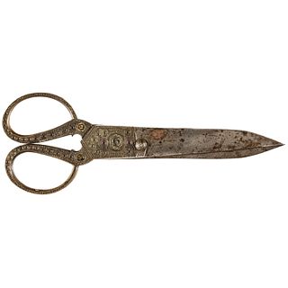 c. 1750s, Hand-Forged Iron Shears with Ornate Brass Handles