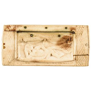 c. 1760 Colonial Era Ornately Hand-carved Bone Snuff or Pill Box