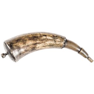 c. 1760-80 Colonial American Hand-Engraved Decorated Powder Horn