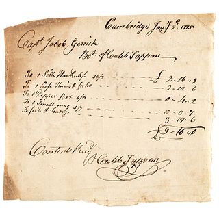 January 2, 1775-Dated, Revolutionary War Period Invoice for Goods Purchased by Capt. Jacob Gerrish for use during the War