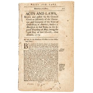 1779-Dated Revolutionary War Period Connecticut Acts and Laws