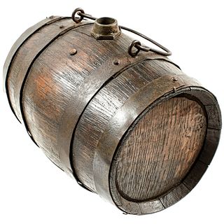 c. 1775 18th Century Revolutionary War Powder Barrel with Metal Spout + Handle