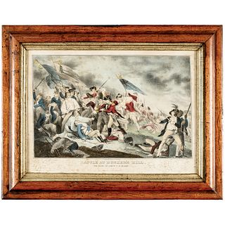c 1850 Hand-Colored Lithograph Print of the Battle at Bunkers Hill by N. Currier after the Historic Painting by John Trumbull