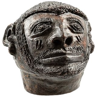c. 1850 African-American Man Folk Art Design Hand-Crafted Pottery Head Artwork