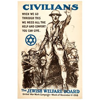 c. 1918 World War I - Jewish Welfare Board Poster, Patriotic Fundraising Poster