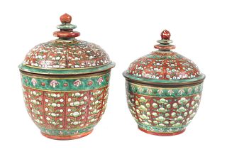 (2) Chinese Thai Bencharong Porcelain Jars