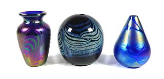 (3) Hand Blown Studio Art Glass Vases