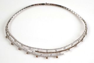 18K White Gold Diamond Triple Choker Necklace 