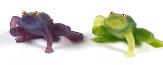 (2) Daum Pate de Verre French Art Glass Frogs