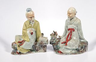 (2) Antique Chinese Porcelain Wise Man Figurine