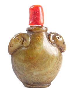 Chinese Agate Rams Head Snuff Bottle 