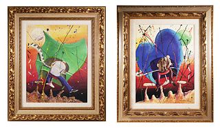(2) MARCUS GLENN, Embellished Collage on Canvas