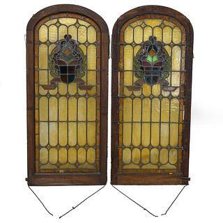 Pair of Antique Leaded Glass Panels