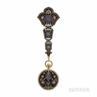 Rare Antique Tiffany & Co. Orientalist-style 18kt Gold and Enamel Chatelaine Watch