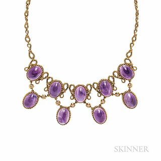 Antique 18kt Gold, Amethyst, and Diamond Necklace