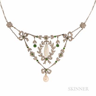 Opal, Demantoid Garnet, and Diamond Necklace