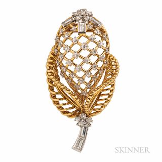 Mounted by Cartier, 18kt Gold, Platinum, and Diamond Flower Brooch