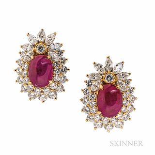 18kt Gold, Ruby, and Diamond Earrings