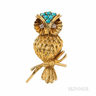 Tiffany & Co. 18kt Gold and Turquoise Owl Brooch