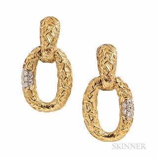 R. Stone 18kt Gold and Diamond Doorknocker Earclips