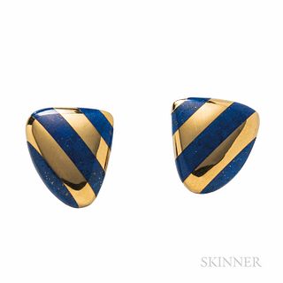 Tiffany & Co., Angela Cummings 18kt Gold and Lapis "Striped Shields" Earclips