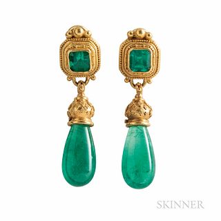 22kt and 18kt Gold and Emerald Earrings