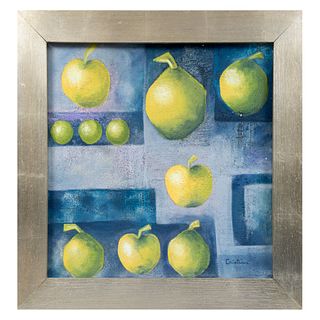 CRISTINA TORRES. Manzanas. Firmado. Técnica mixta. Enmarcado. 58 x 59 cm